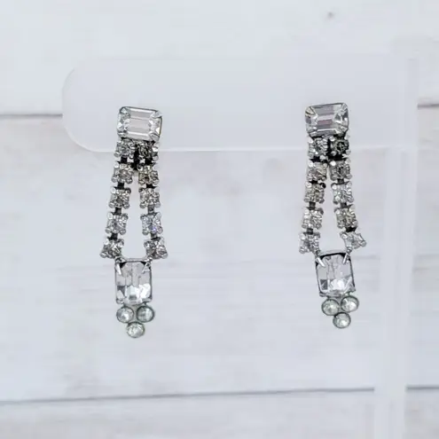 Vintage Screw Back Earrings Clear Gem Dangle