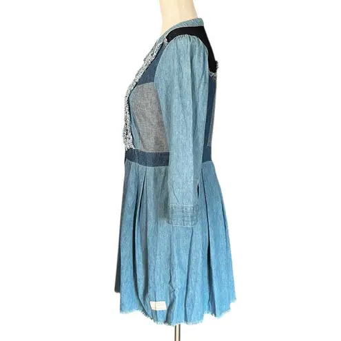 Odd Molly Edgy Denim Mini Dress with Ruffles and opal Snaps