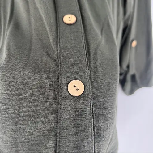 Fortune + Ivy Green Stretch Jersey Knit Button Tie Front 3/4 Sleeve Top Size XXL