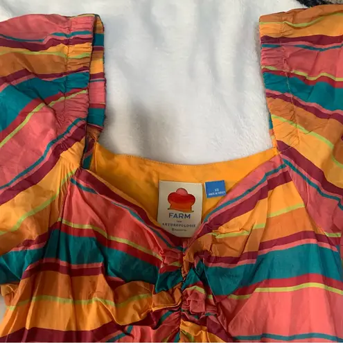 Farm Rio size XS Anthropologie rainbow Colorful Striped Midi Dress square pink