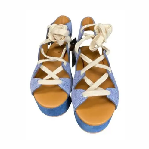 See By Chloe See By Chloé Denim Lace-Up Platform Sandals Size 37 / 6.5 NIB Edna Style
