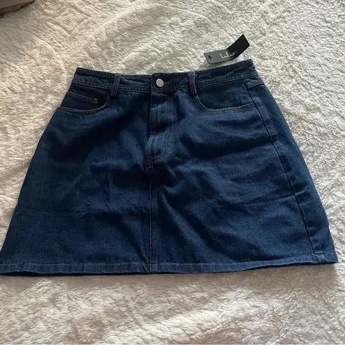 Lulus Enviably Cool Dark Wash Denim Mini Skirt Blue Size M