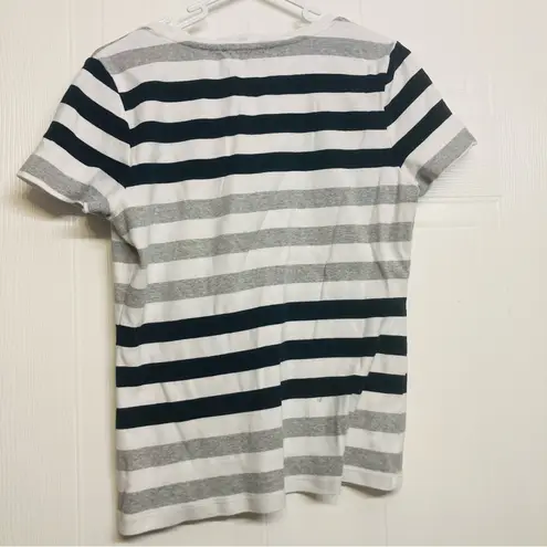 Tommy Hilfiger  Striped Short Sleeved Cotton Shirt Top Womens Sz Large Flag Logo