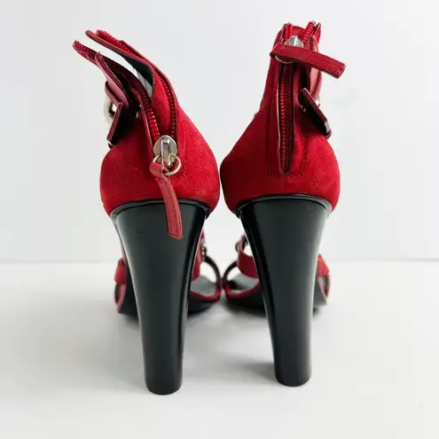 Balmain Giuseppe Zanotti For Red Suede Buckle Strappy Sandals Size 38