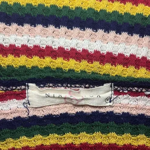 Nix & Nox Colorful Rainbow Striped Crochet Open Cardigan Duster Oversized Large Red