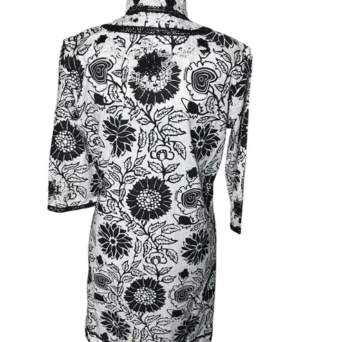 Gretchen Scott Black and White Tunic/Mini Dress with Embroidery Split Neck SZ XS