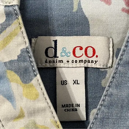 Denim & Co . Stretch Denim Floral Print A-Line Dress