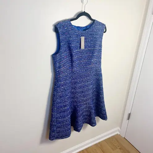 J. Crew Coco Tweed Boulce Fluted Flare Hem Cobalt Blue Midi Dress Size 14 New