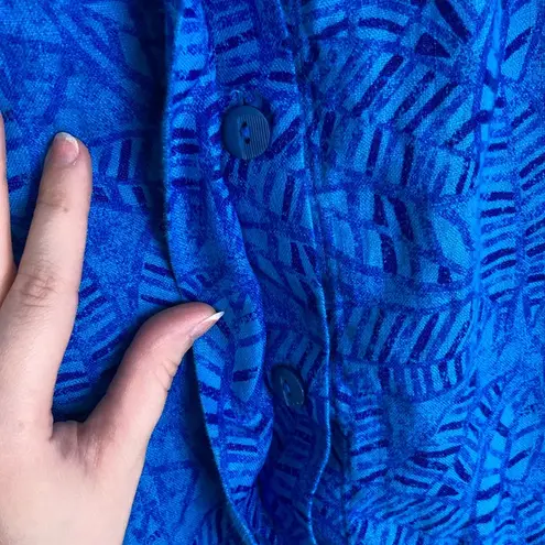 Diane Gilman 100% Linen Button Front Skirt Tropical Print Blue Women's Medium