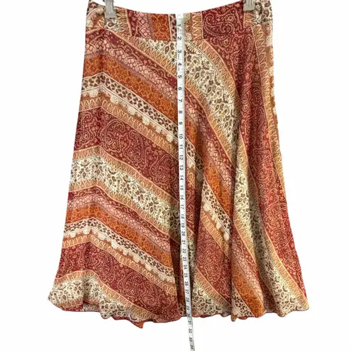 Laura Ashley Silk Midi Skirt Womens 4 Rust Red Ethnic Artsy Y2K Boho Hippie