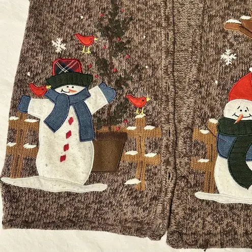 Vintag Bobbie Brooks Sweater Vest Sz XL 14/16 Winter Snowman Cardinal North Pole Brown