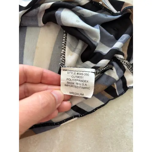 All Hours Top Womens Size Medium 3/4 Sleeve Black Kaleidoscope Retro Sequin 70s Brown