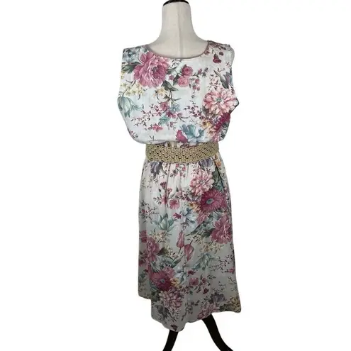 Vintage New Looks BoHo Granny Floral Midi dress women’s *16 modest  Pink