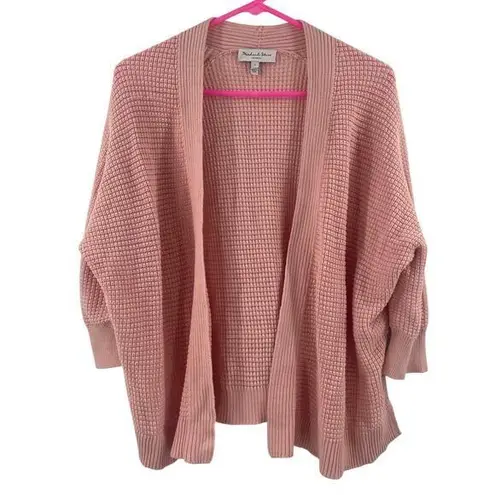 Michael Stars Small Open Cardigan Waffle Knit Pink Dolman Sleeve 100% Cotton