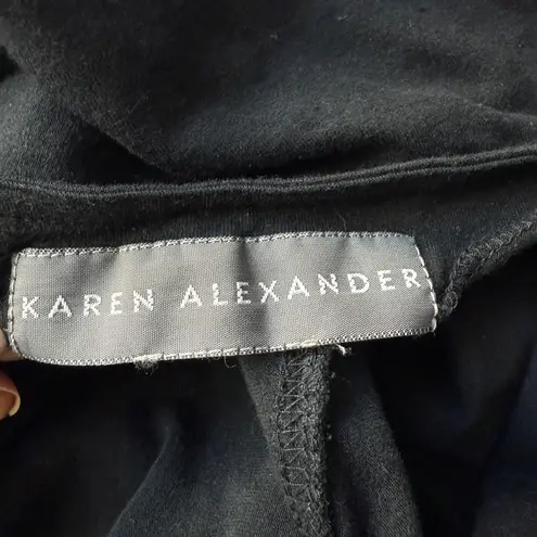 VTG Karen Alexander Black Floral Halter Dress Ruched Tulip Hem Sleeveless sz 10