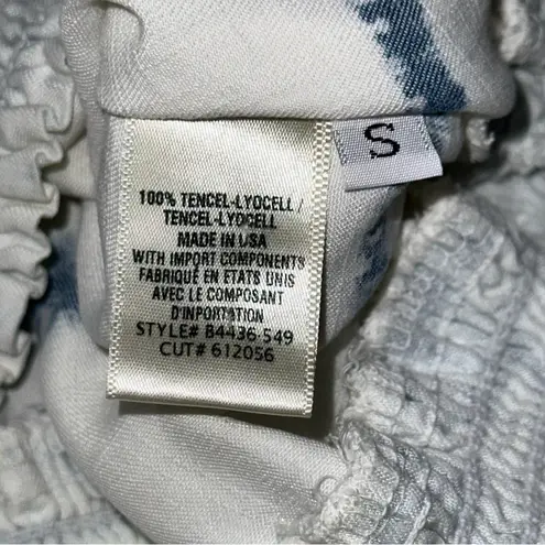 Bella Dahl Women’s Size S White Blue Smocked Hem Split Neck Sleeveless Top Shirt