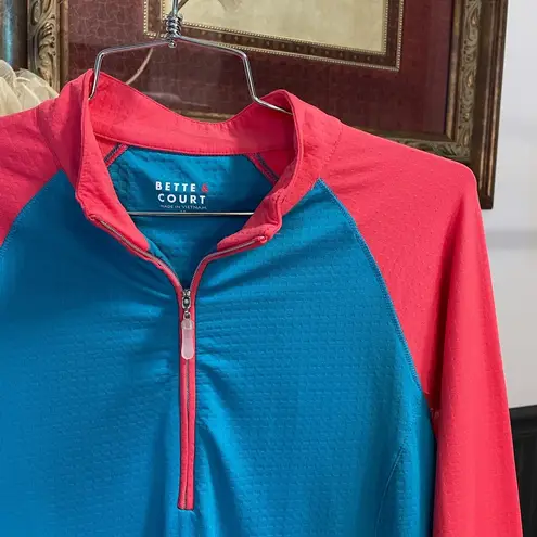 Bette & Court 1/4 Zip Long Sleeve Swing Sunshirt in Blue & Coral