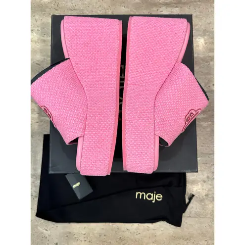 Maje NEW Platform Sandals Rose Fuschia Embroidered Logo size 40