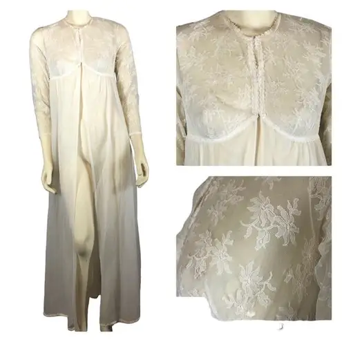 Vanity Fair Vintage Flowing Chiffon Lace Sheer Gown Robe 1960’s size 30 XS