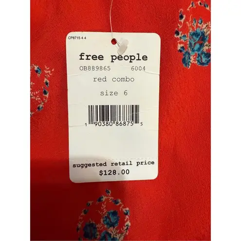 Free People 🌺NEW  Mockingbird Coral Red Floral Print Backless Mini Dress Sz 6