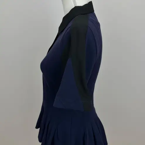 Koche Collective Knit Polo Top Pleated Peplum Navy Fitted Cinched Waist XS