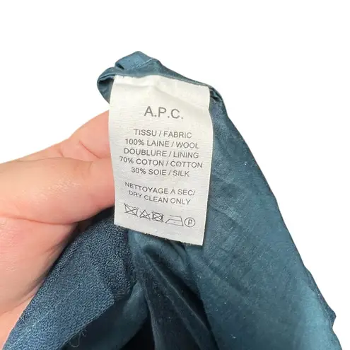 APC A.P.C. Dress Shift Box Pleat Flared Sleeve Wool Teal Blue Size 38 US 4 6