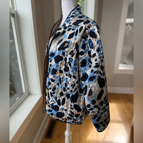 Alfred Dunner Navy Blue White Graphic Floral Quilted Jacket Lightweight Coat 14