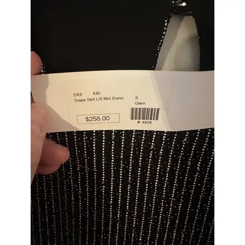Krisa Black Metallic Stripe Ruched Draped Long Sleeve Mini Dress Size S PartYNYE