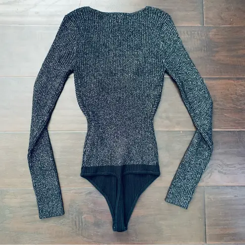Abercrombie & Fitch  Metallic Black Sweetheart Neck Stretchy Sweater Bodysuit XS