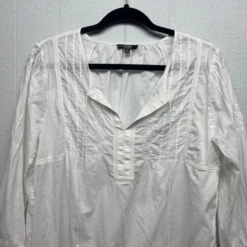 NYDJ Women's Embroidered Boho Peasant Cottagecore Gardencore Beach Tassel Top S