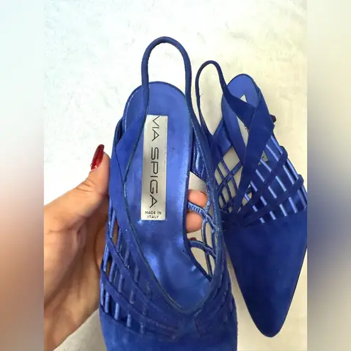 Vintage VIA SPIGA; 80s cobalt blue sling back kitten heels Size 6