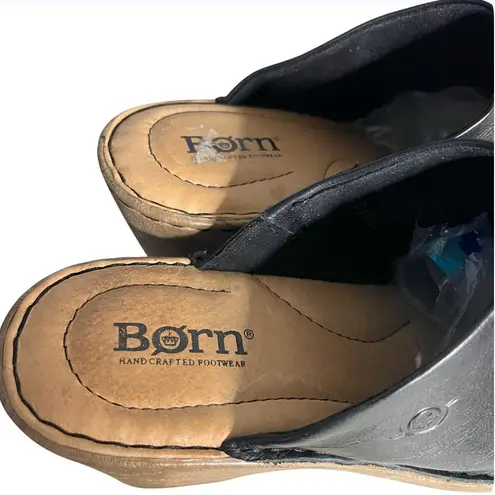 BORN Natalie Black Leather Clog Comfort Shoes Wedge Platform Womens Size 8 M