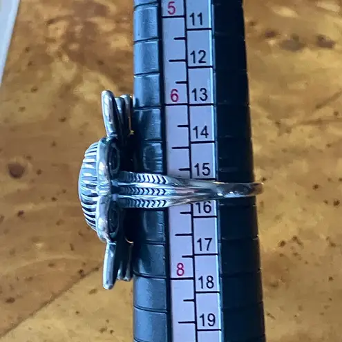 White Buffalo Turquoise Sterling Silver Feather Ring Size 7