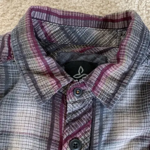 prAna Breathe Gray‎ Burgundy Plaid Long Sleeve Lined Button Shirt Women’s Medium