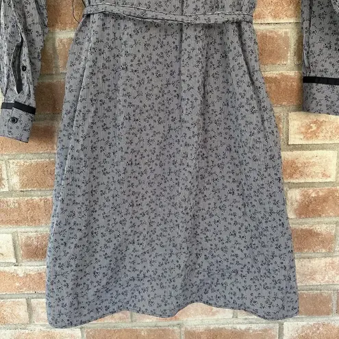 Brooks Brothers Floral Striped Button Up Shirt Dress Tie Waist Sz 8