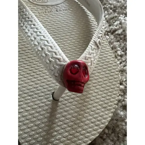 Havaianas Flip flop White With Red Skull Charm Crystal Eyes Eur 37