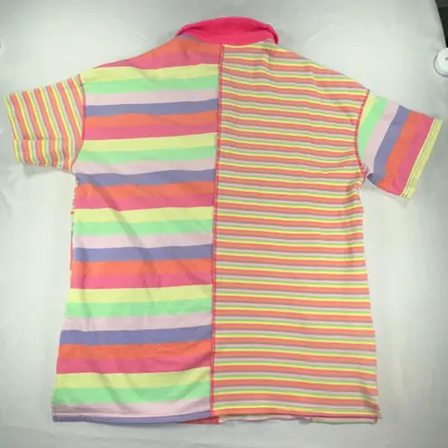 Fantastic Fawn Multi Stripe Patchwork Loose Fit T-Shirt Dress Bright Colors Lg
