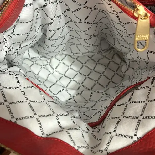 Badgley Mischka Large Straw & Leather Tote Tan / Red Trim