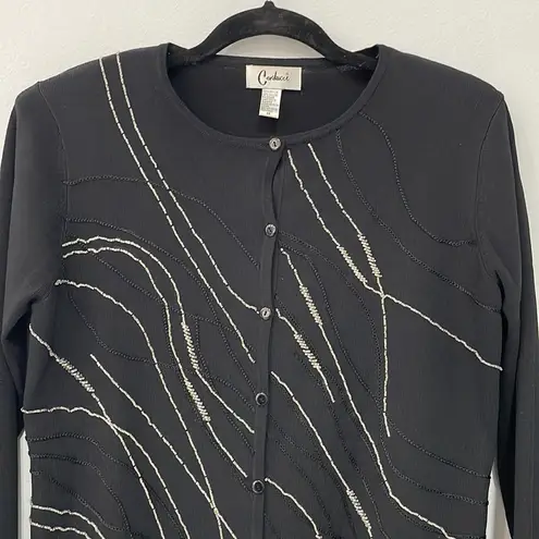 CARDUCCI Sweater Women's Cardigan Black Sequins Beads Long Sleeves Sz M Size M