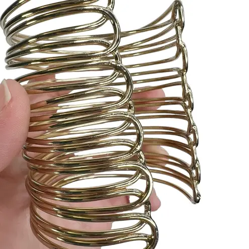 Gold Tone Super Wide Open Wire Coil Cuff Bracelet