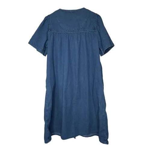 LA CERA Denim Dress Floral Embroidered Button Front Midi Women's Medium Blue Size undefined