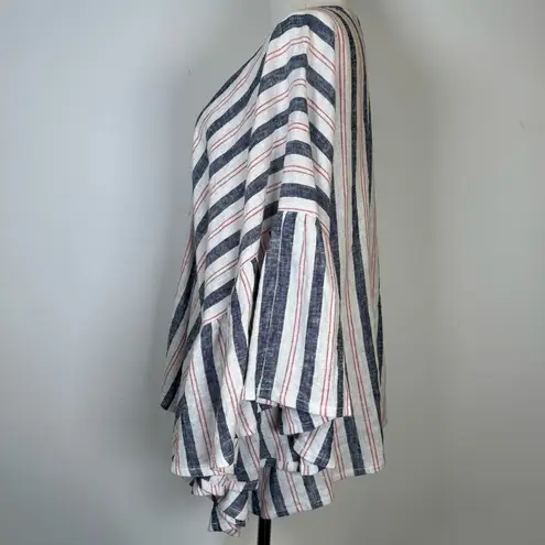 Laurie Felt Linen Blend Open Front Cardigan Flutter Sleeve Women’s Size M/L Blue