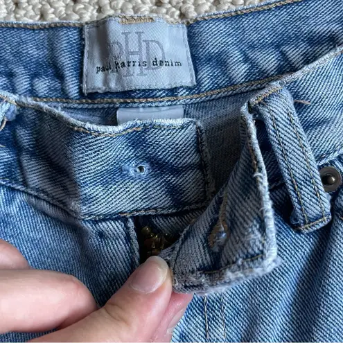 Paul Harris Y2K Vintage Style Denim High Rise Mom Shorts Light Wash Raw Hem 4 Blue