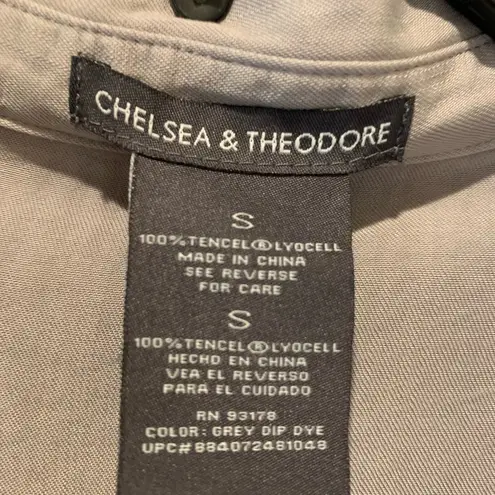 Chelsea & Theodore Long Sleeve Grey Dip Dye Button Front Womens S Blouse Tunic Gray
