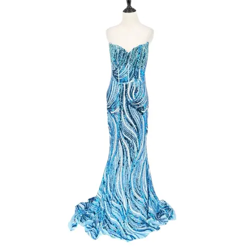 Portia and Scarlett Sequin Embellished Blue Mermaid Gown Dress Gown Size 8