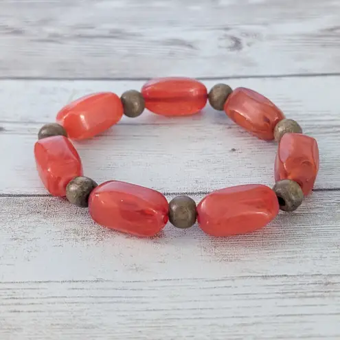 Vintage Stretch Bracelet Deep Orange & Tan