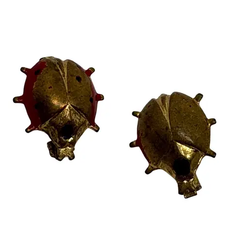 1960s Vintage 2 Ladybug Brooch Pins Gold Tone Red Accent Insect Bug Jewelry