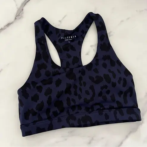 Allfenix Oversized Cheetah Sports Bra Racer back Navy black Sz Small Blue