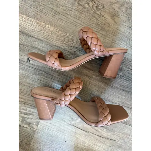 Sincerely Jules Braided Heeled Sandals Mules Slip On Tan Square Toe 8M