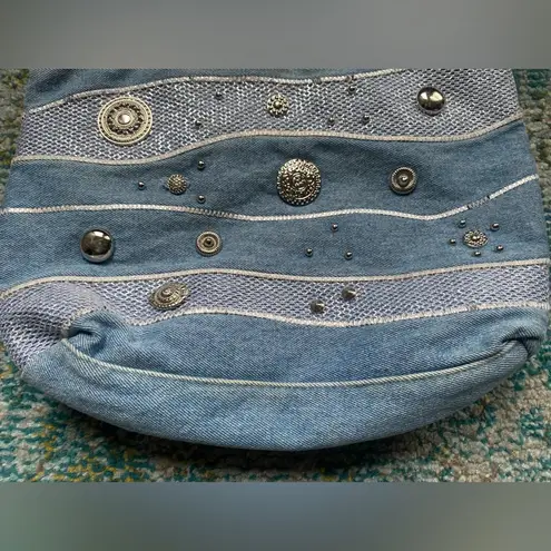 Vintage 90s denim silver button shoulder bag Blue